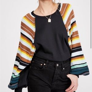 Free People We The Free Rainbow Dreams Waffle Knit Top Black